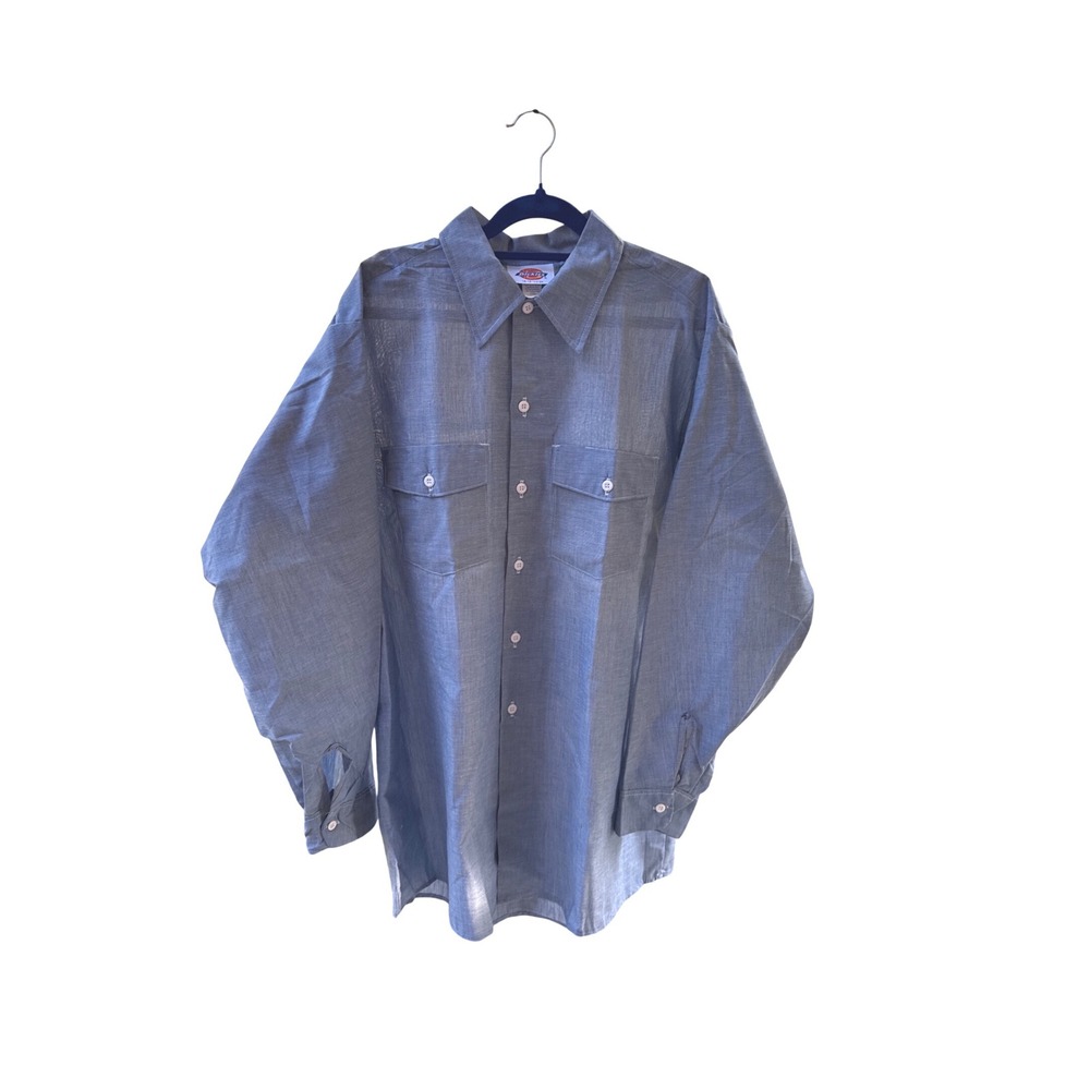 Vintage Dickies USA Chambray Button Down Shirt 16–16.5x35 Workwear